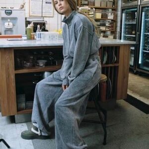 Zara PLUSH WASHED EFFECT PANTS LIGHT GRAY S